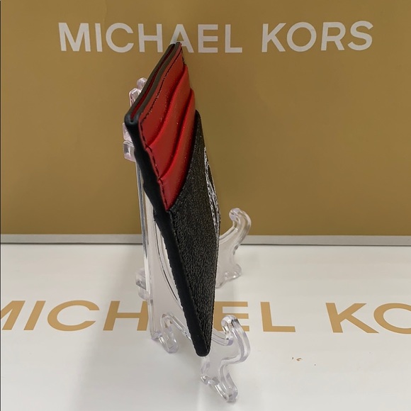 MICHAEL KORS COOPER TALL CARD CASE BLACK/SCARLET - Picture 4 of 16